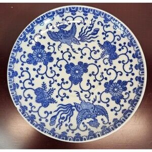 Japanese Nippon Porcelain Morimura Phoenix Bird Saucer Plate Blue White (read)